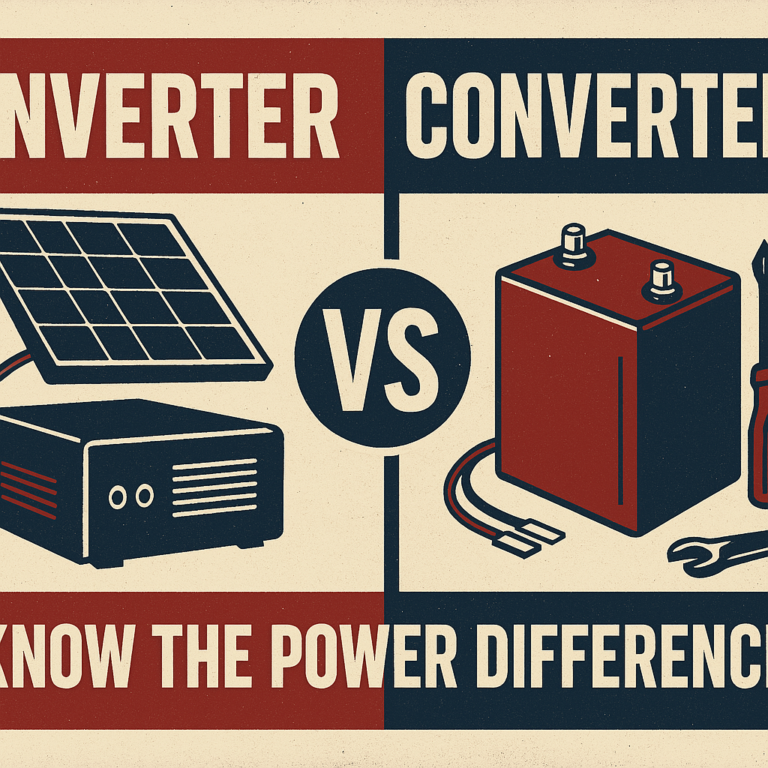 “Inverter vs converter comparison with solar setup in patriotic off grid design”