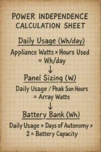 Essential calculation formulas for sizing a reliable off-grid solar system for small cabins