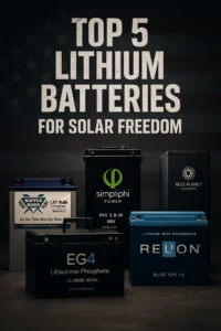 Detailed comparison chart of top 5 lithium batteries for off-grid systems showing cycle life ratings, discharge capabilities, temperature performance, and value scores.