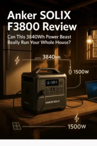 Anker SOLIX F3800 3840Wh power station powering home during blackout with American flag patriotic energy independence